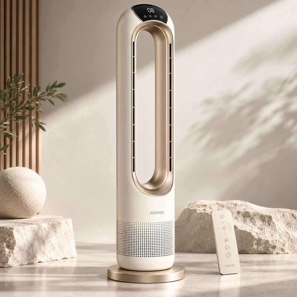 WOINZK AURA T1 Bladeless Tower Fan – Quiet Airflow with Premium Modern Design