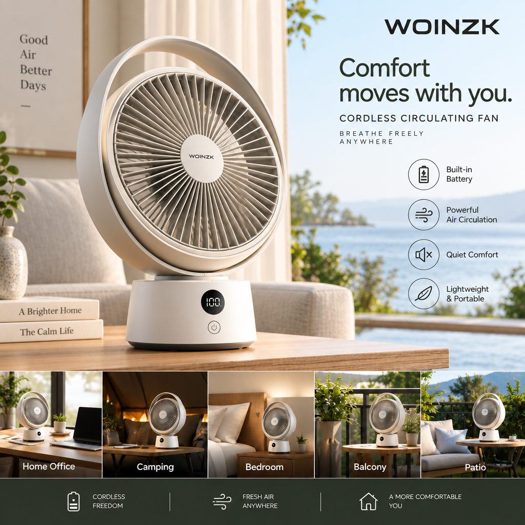 WOINZK NOMAD N13 Cordless Air Circulator Fan – Portable Quiet Cooling for Indoor & Outdoor Living