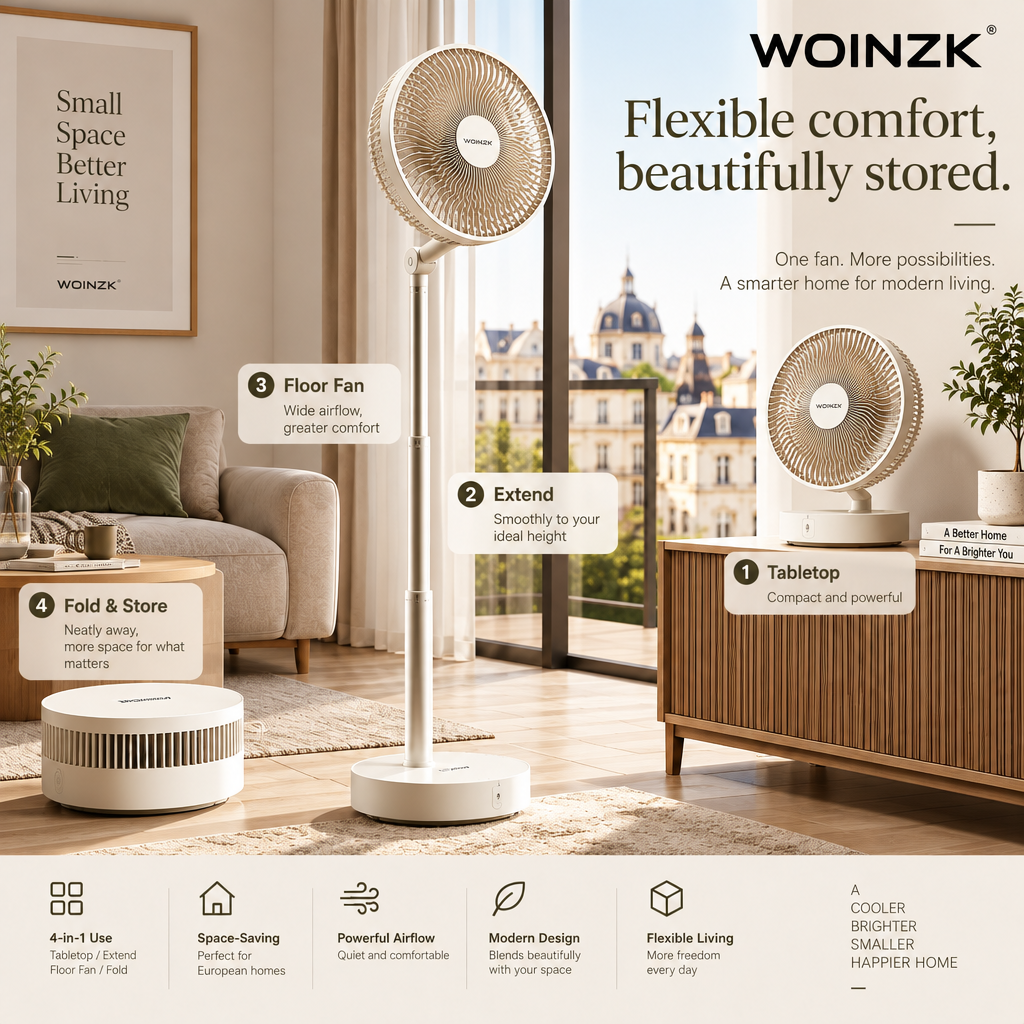 WOINZK ARC F6 Premium Foldable Fan – Flexible Comfort, Beautifully Designed
