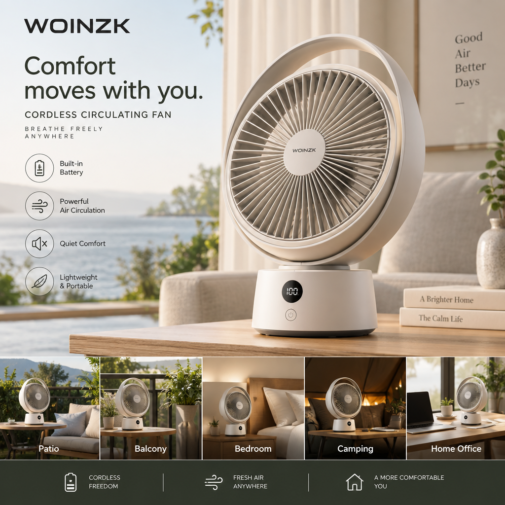 WOINZK NOMAD N13 Cordless Air Circulator Fan – Portable Quiet Cooling for Indoor & Outdoor Living