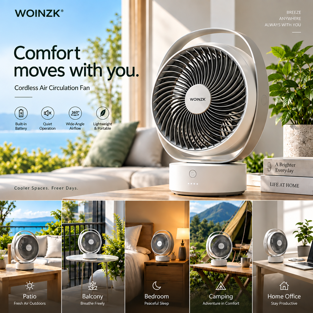 WOINZK NOMAD N13 Cordless Air Circulator Fan – Portable Quiet Cooling for Indoor & Outdoor Living