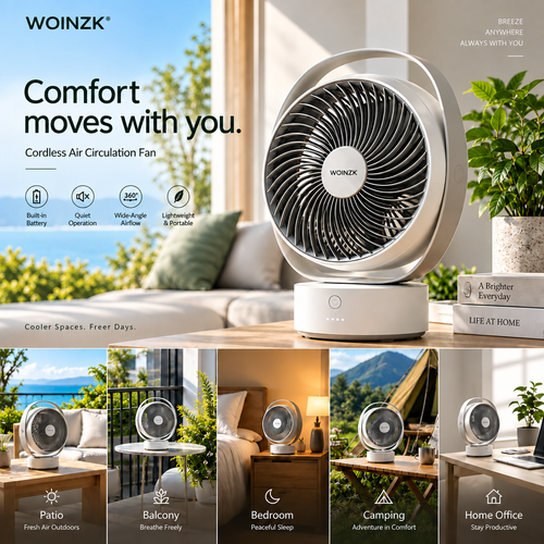 WOINZK NOMAD N13 Cordless Air Circulator Fan – Portable Quiet Cooling for Indoor & Outdoor Living
