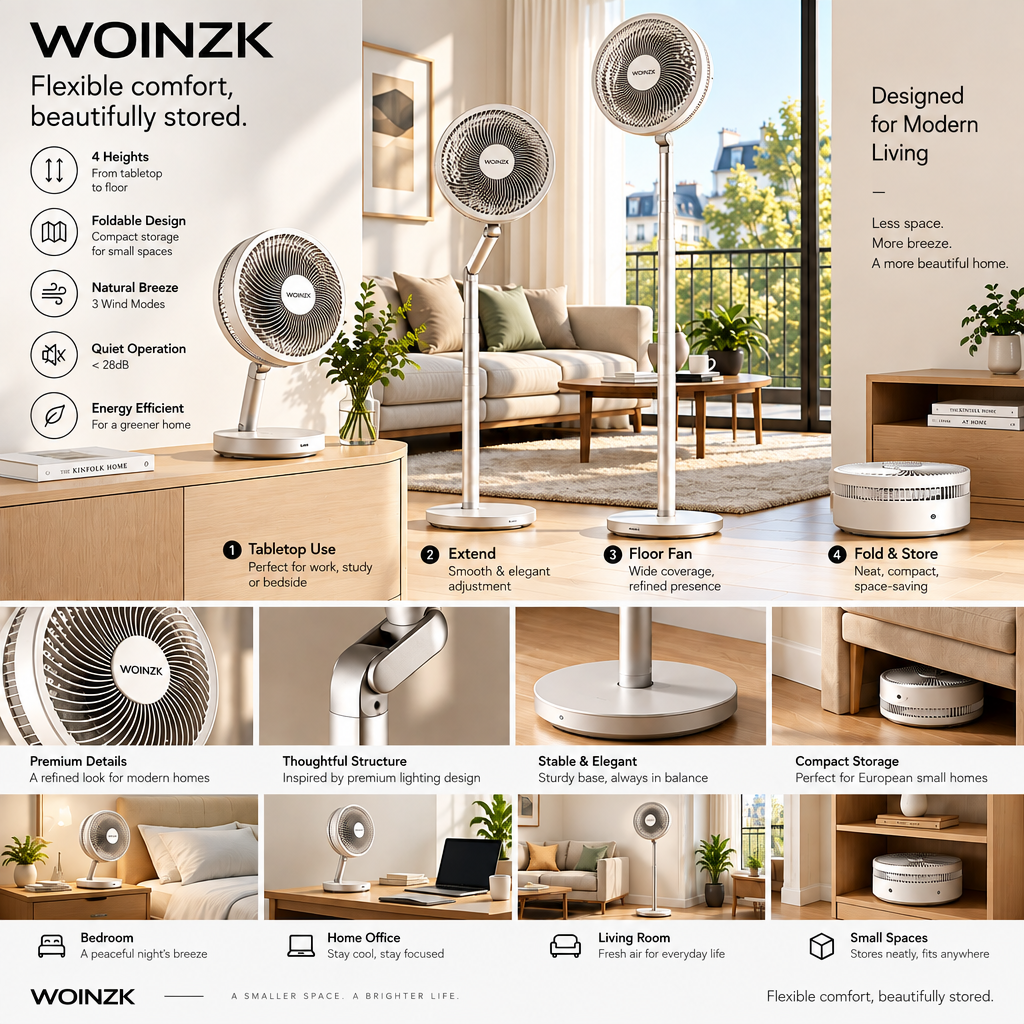 WOINZK ARC F6 Premium Foldable Fan – Flexible Comfort, Beautifully Designed