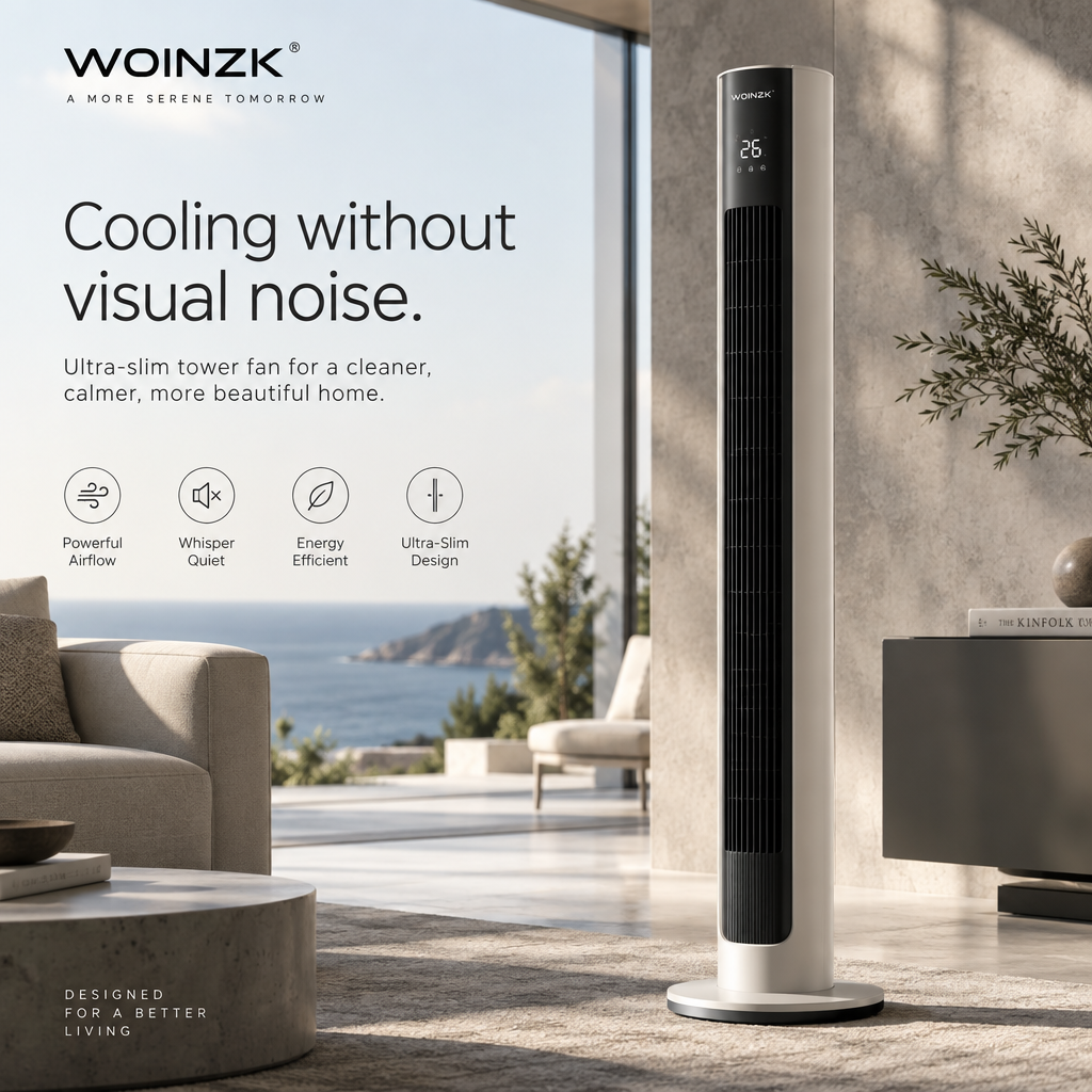 WOINZK FLOW T4 Premium Slim Tower Fan – Quiet Comfort for Modern Interiors